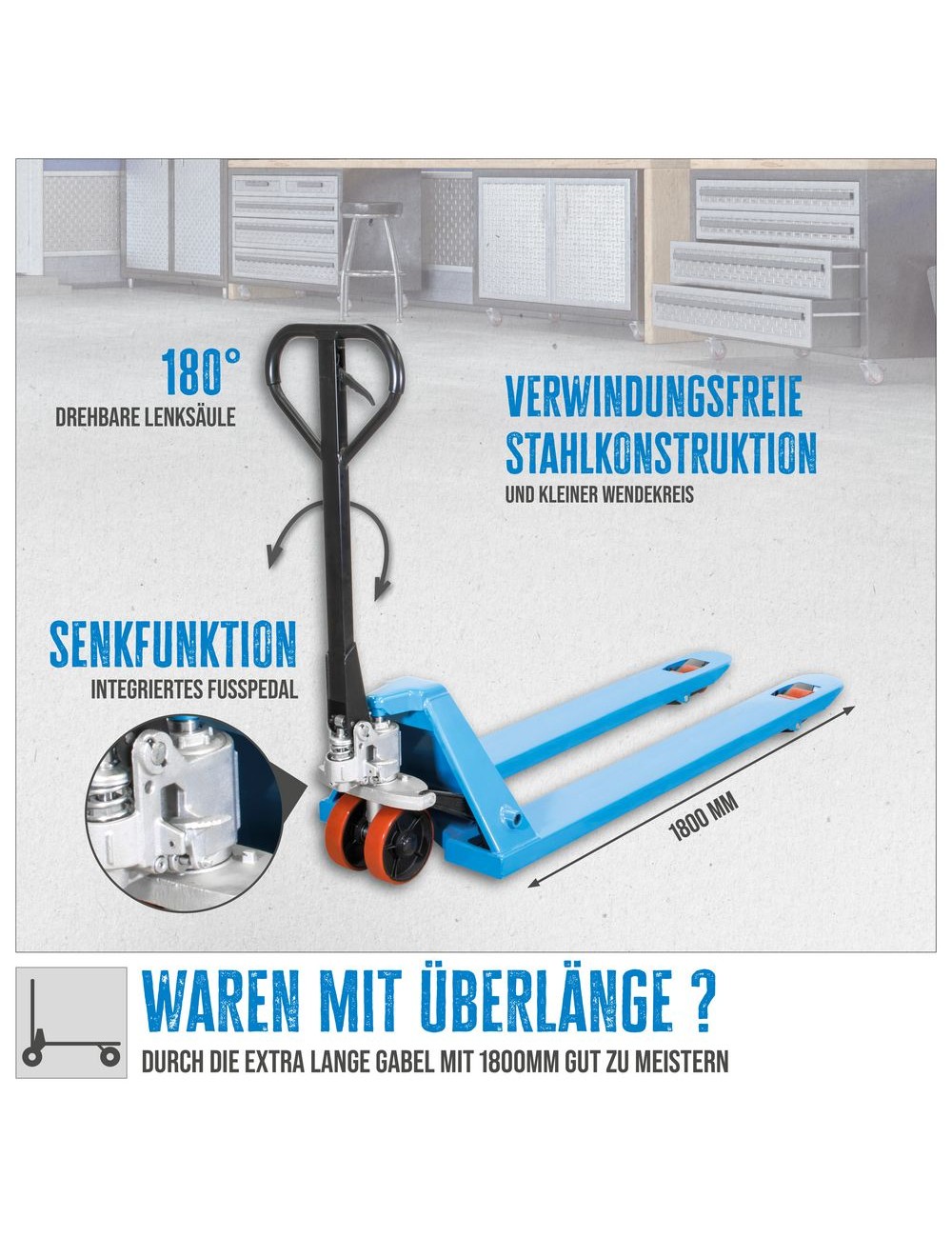 Gereedschapplek|GereedschapplekGude Palletwagen GHW 2500-180 PU Extra lang 180cm